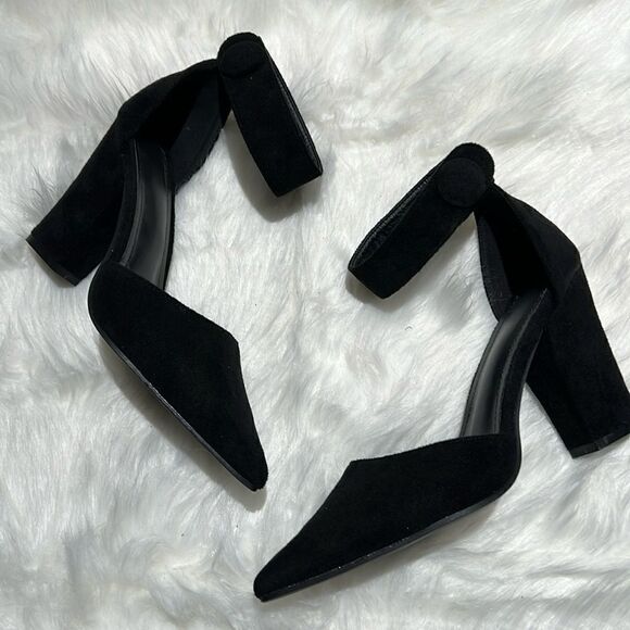 Black Suede Ankle Strap Platform Heels Size 7.  B78 - Picture 2 of 10